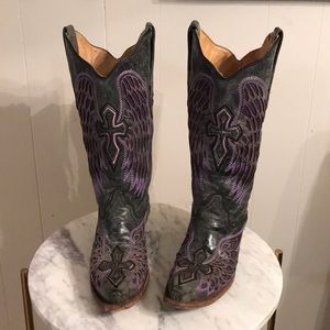 Vintage Pink purple black Corral Cowgirl Boots